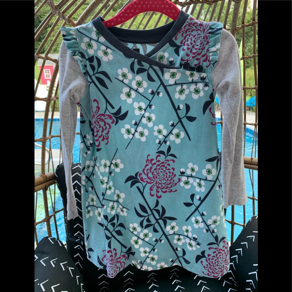 TEA COLLECTION FLORAL DRESS BLUE LAYERED LOOK 2T 2Y